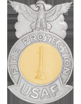 USAF Engineer Fire Badge (AF-810/C) Large Nail Back One Bugle Gold Seal