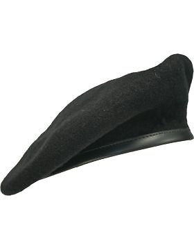 Beret (BT-E02/12) Black with Leather Sweatband Size 7 7/8" (Lined)