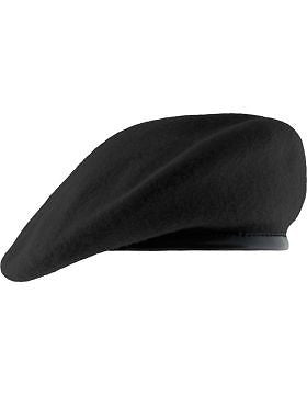 Beret (BT-P02/12) Black with Leather Pre Shaped Size 7 7/8" (Unlined)