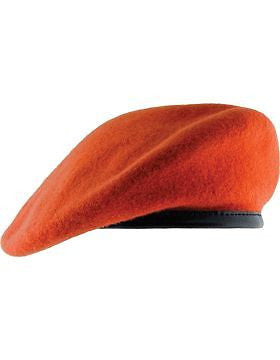 Beret (BT-D12/02) Orange with Leather Sweatband Size 6 5/8" (Unlined)
