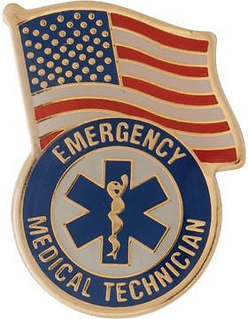 No-Shine (NS-TF08) Navy Emergency Medical Tech with  American Flag Lapel Pin