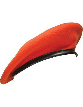 Beret (BT-E12/05) Orange with Leather Sweatband Size 7" (Lined)