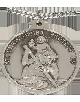 NS-706A, Saint Christopher w/Guardian Angel, Silver 1 1/4" Round
